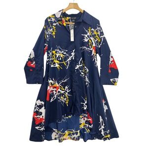 Step In Style Navy Abstract Paint Splatter Shirt Dress One Size